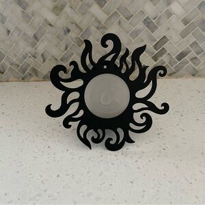 Sun & Moon Tea Light Candle Holder Sconce Black Metal with Glass Celestial